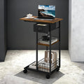 3-Tier Side Table with Wheels and 360° Rotation, C Table with Drawer, End Table for Couch, Space Saving Small Desk for Narrow Space, TV Tray, Vintage Bedside Table for Living Room, Bedroom by Hayexiha