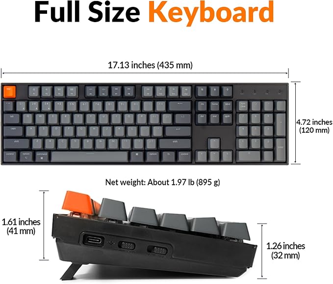 Keychron K10 Full Size 104 Keys Bluetooth Wireless Mechanical Gaming Keyboard for Mac Windows with Keychron Super Brown Switch, Multitasking/White LED Backlight/USB C Wired Computer Keyboard - Image 6
