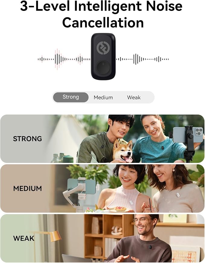 Hollyland Lark A1 Wireless Mini Microphone for iPhone & Android, 48kHz/24-bit, 3-Level Intelligent Noise Cancel, Microphone for YouTube, Podcast, Vlogging (Blue, 2TX + 2RX + Charging Case) - Image 4