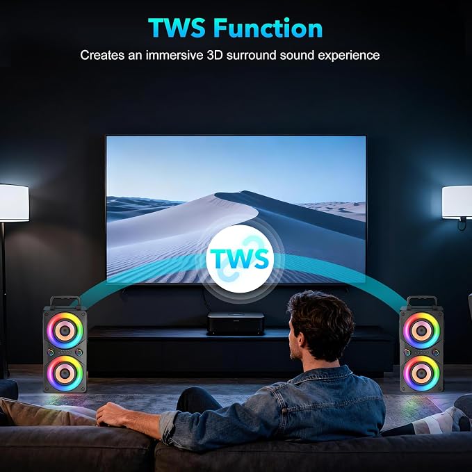 Bluetooth Speaker 100W Portable Big Powerful Deep Bass Loud Sound Wireless Boombox with Subwoofer TWS LED Lights DSP Large Wooden Speakers for Outdoor Home Party - Image 6