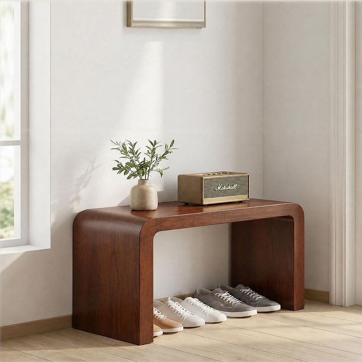 CHSSIH C Shaped End Table for Couch - Wood Sofa Side Table, Warm Walnut - Image 5