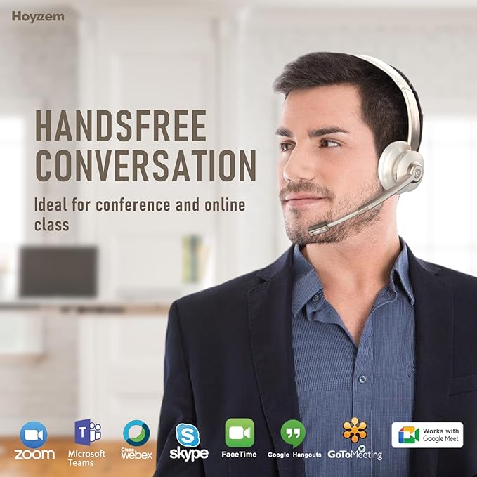 Bluetooth Headset, Wireless Headphones with Microphone Noise Canceling & USB Dongle, V5.0 Trucker Bluetooth Headset with Mic Mute & Charge Dock for PC/Laptop/Phone/Meeting/CallCenter/Office Gold - Image 2