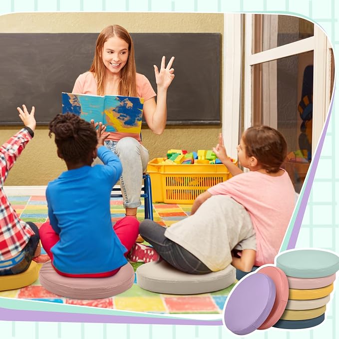 Juexica 8 Pcs Floor Cushions Kids,Hippie Boho Color,13.8 X 13.8 X 2 Inch | Extra Thick 2" Flexible Seating Classroom, Assorted Colored Floor Pillow, Soft Round Cushions for Kids Students Office School - Image 7