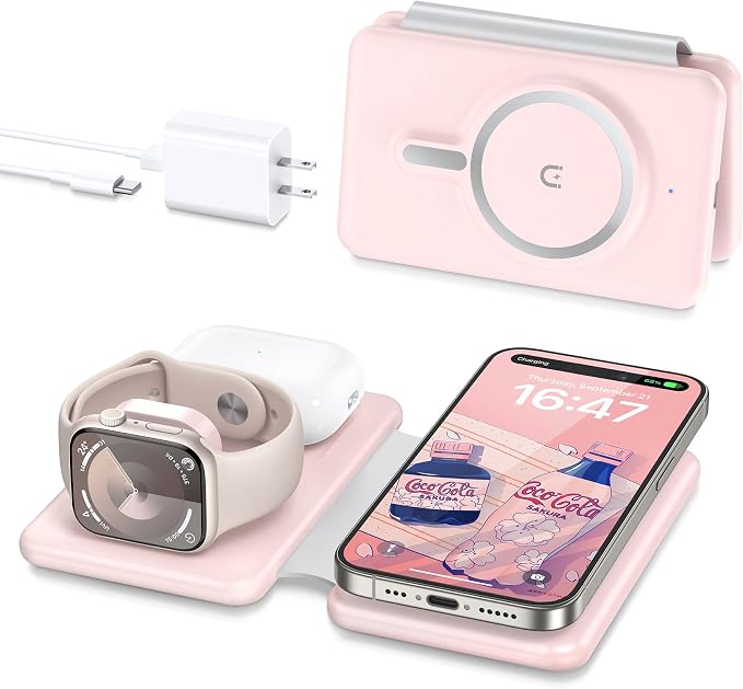 3 in 1 Wireless Charging Station for iPhone 17 16 15 14 13 12 Pro Max Plus – Foldable Magnetic Charger Pad for Apple Watch Series & AirPods – Fast Wireless Charging Dock for Travel & Home by Knildwirlesscharger