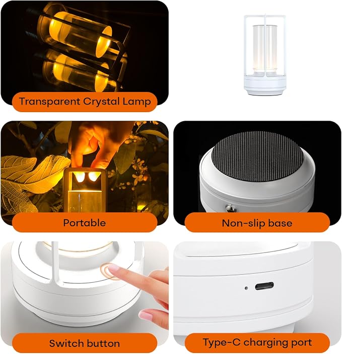 Rechargeable Cordless Small Metal Table Lamp, Stepless Dimming, 3-Color | White，2600mAh Battery, Portable LED Desk Light, Cute, Suitable for Indoor/Outdoor/Restaurant/Bedroom/Bar/Coffee/Camping - Image 6