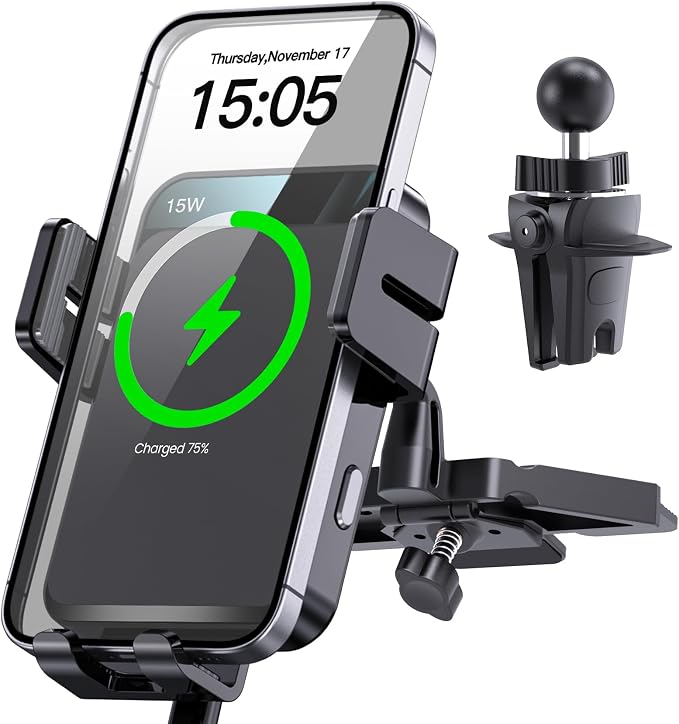 Wireless Car Charger Auto-Clamping CD Slot Air Vent Car Mount Car Charger | Car Phone Holder Compatible for iPhone 17/16/15/14/13/13 Pro/12 Pro Max/12 pro/12/11/10, Samsung Galaxy Series by MOKPR