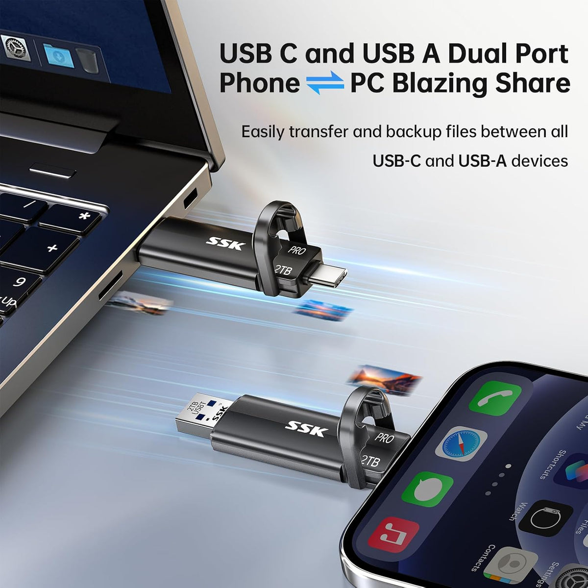 SSK 2TB USB Flash Drive SSD External Thumb Drive Dual USBC+A Up to 1000MB/s - Image 3