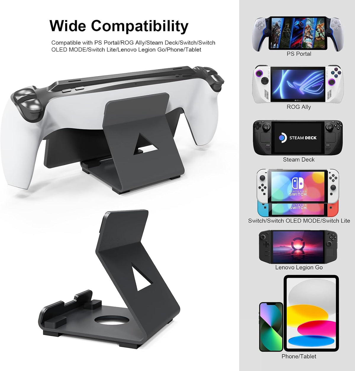 Stand Base Compatible with Rog Ally X/PS5 Portal,Frosted Aluminum Alloy Playstand with Anti-Slip Holder for PlayStation Portal Handheld Console,Switch,Rog Alloy-Black - Image 2