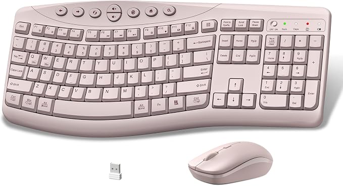 Wireless Keyboard and Mouse Combo, 2.4G Quiet Ergonomic Curved Keys(Pink) by Unknown