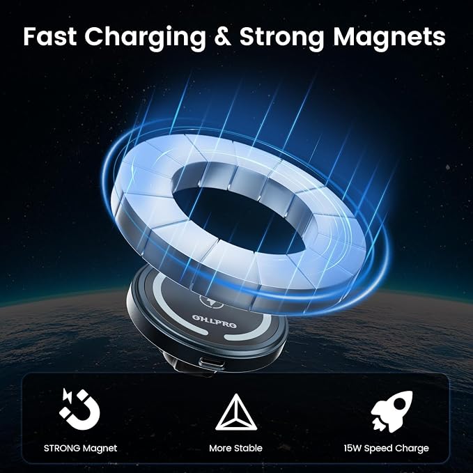 OHLPRO for MagSafe Car Mount Charger iPhone Wireless Car Charger, Stick on Dashboard Magnetic Phone Holder Mount for iPhone 17 Pro Max 16 15 14 Series, 15W Fast Charging, Aluminum Shell - Image 3