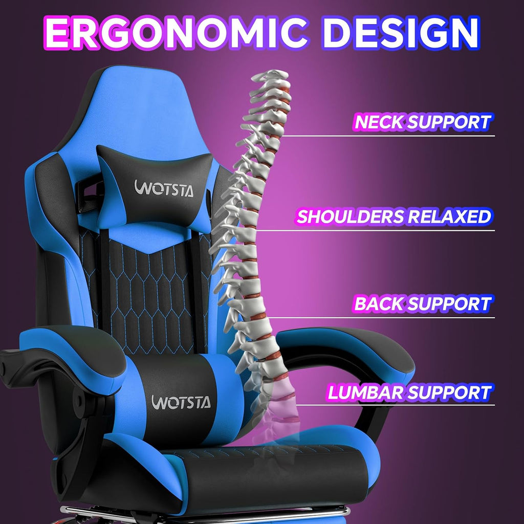 Gaming Chair with Footrest, High Back Gaming Chairs PVC Leather Ergonomic Gamer Chair with Adjustable Headrest Lumbar Support Racing Style Video Gaming Chair for Office/Home (BlackBlue) - Image 5