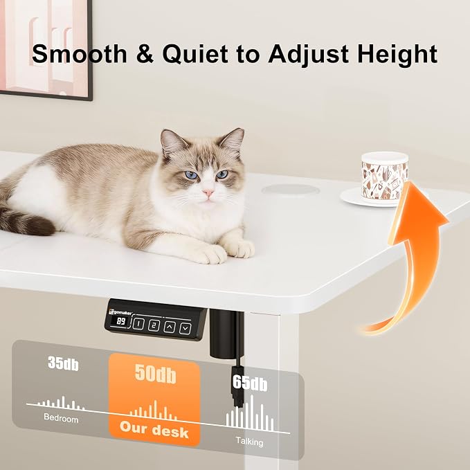 47"x24" Standing Desk, Height Adjustable Sit-Stand Office, White | Electric Adjustable Standing Desk, Sit to Stand Computer Office Desk with Splice Board, Memory Preset, Lifts 28.7''-46.5" - Image 5