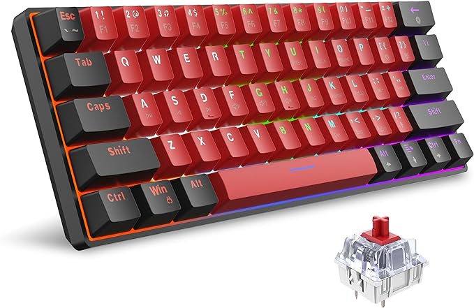 Snpurdiri 60% Wired Mechanical Keyboard (Black-Red, Red Switches) | Mini Gaming Keyboard with 61 Keys for PC, Windows XP, Win 7, Win 10 by Snpurdiri