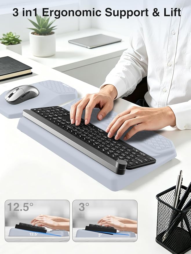 Ergonomic Wrist Rest with Keyboard Stand and Mouse Pad for Easy Typing | Keyboard Holder with Storage Slot, Mousepad for Carpal Tunnel Pain Relief with Massage Bulge and Slow Rebound Memory Foam - Image 3