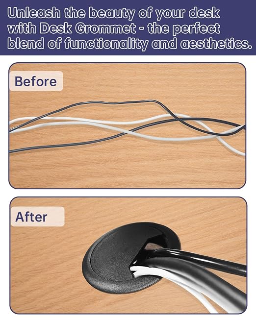 Desk Grommet & Cable Grommet 2 Inch (10 Pack) - Black Desk Hole Cover with Hole Saw - Cable Management Kit for Office, TV Stand, Workstation - Hide Wires Behind Wall, Cable Pass Through (50mm) - Image 5