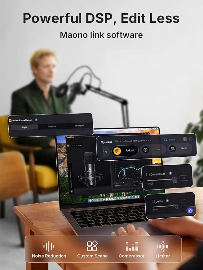 MAONO A04 Gen2 XLR/USB Condenser Microphone Kit for PC Podcast Recording | 192kHz/24Bit Plug & Play Computer Cardioid Metal Mic with Software, Pro Sound Chipset for Content Creation, Stream, YouTube - Image 5