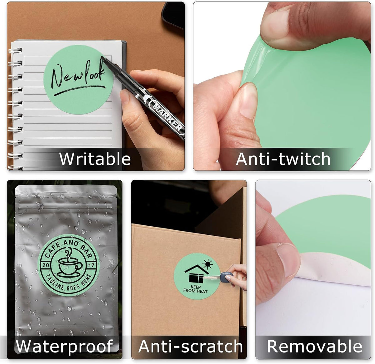 Green Round Thermal Labels 3 Inch Waterproof Vinyl Stickers 500 PCS - Image 7