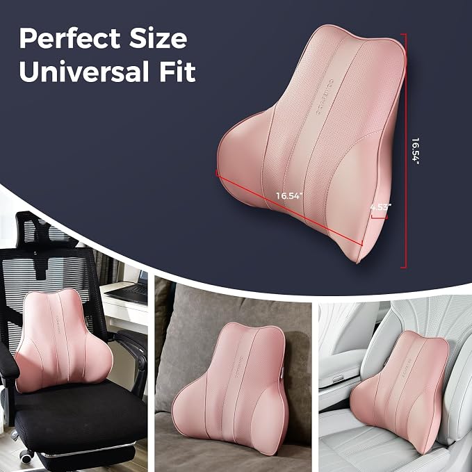Coverado Lumbar Support Pillow for Car, Ergonomic Memory Foam Back Pillow for Office Chair, New Back Cushion for Pain Relief, PU Leather Car Lumbar Support for Driving Seat - Image 7
