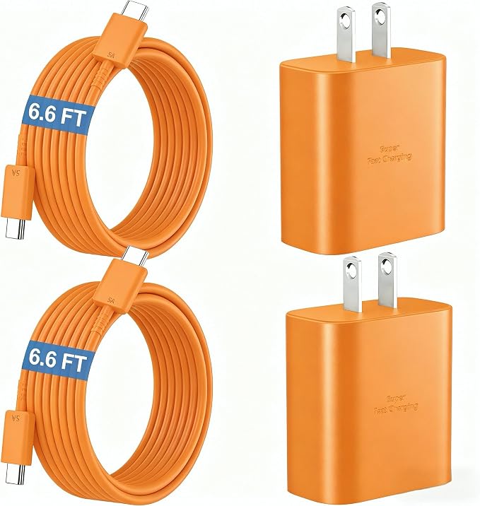 45W Super Fast Charger USB C Android Phone Type C Charger Fast Charging Block with 6.6FT Charge Cord for Samsung Galaxy S25 Ultra/S25+/S24 Ultra/S24+/S23 Ultra/S23+/S22/S21/S20/Note 10, Orange by Ubearkk