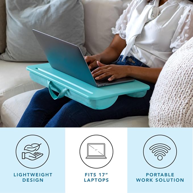 LAPGEAR The Original Lap Desk – Aqua Sky, Fits 17" Laptops | Microbead Cushion, Device Ledge, Built-In Pencil Tray, Carry Handle - Image 2
