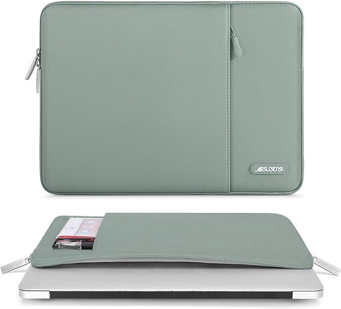MOSISO Laptop Case 14 inch, Laptop Sleeve Bag with Pocket | Compatible with HP Lenovo Dell ASUS Acer, HP Stream, Dell Latitude, Polyester Vertical Computer Bag, Antique Green - Image 3
