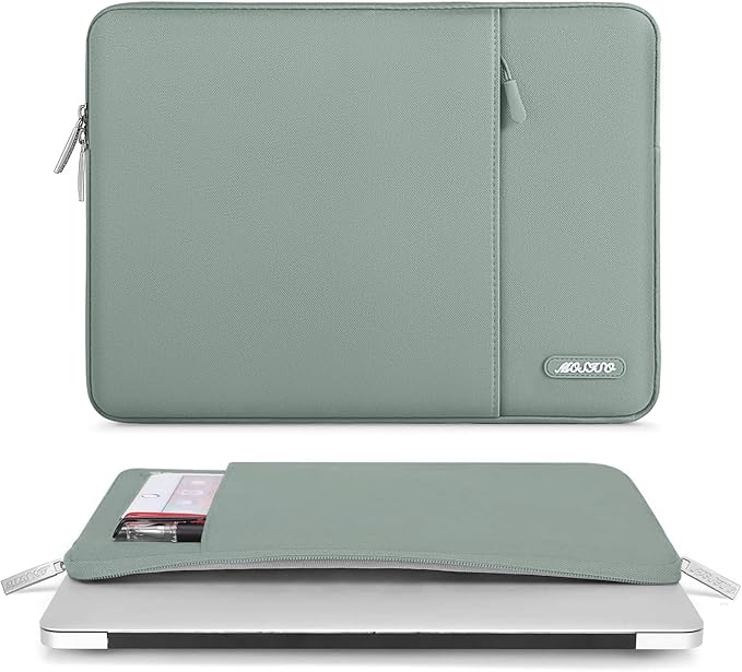 MOSISO Laptop Case 13.3 inch, 13-13.3 inch Laptop Sleeve Bag with Pocket | Compatible with MacBook Air/Pro 13/Pro 14 M5 M4 M3 M2 M1, HP Dell ASUS Lenovo, Polyester Vertical Computer Bag, Antique Green - Image 3