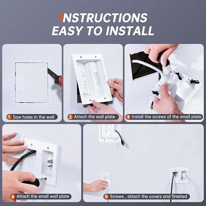 in Wall Cable Management Kit, Cable Concealer Kit for Wall Mounted TV, Recessed Outlet with TV Cord Hider for Power Cables & Low Voltage Cables, Fits All Plugs - Image 7