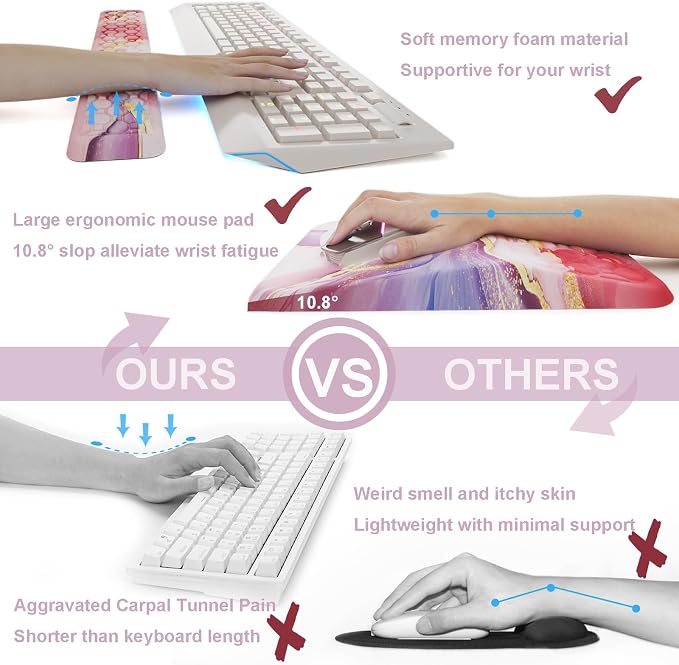 Ospelelf Ergonomic Mouse Pad and Keyboard Wrist Rest Support, Wrist Rest for Computer Keyboard, Office, Gaming, Pink - Image 5