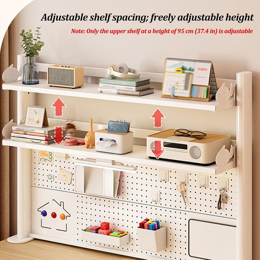Metal Desktop Bookshelf with Pegboard, Clamp on Desk Organizer Shelf, Multi-Tier Desktop Hutch for Dorm Room, Countertop Storage Display Rack, Desktop Bookcase for Study Offices - Image 4