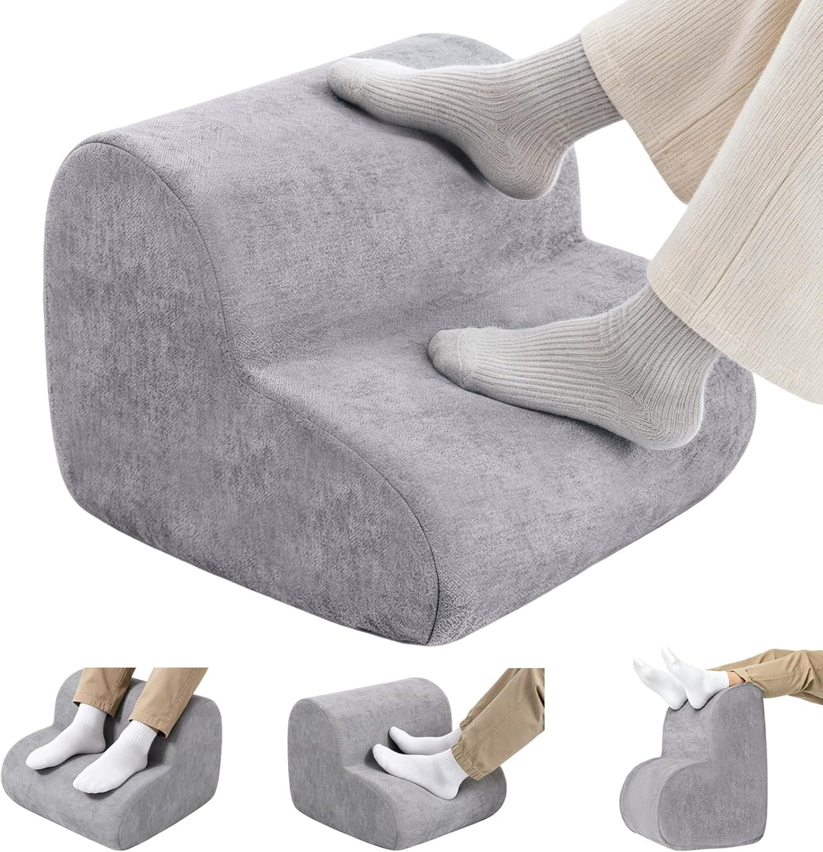 Foot Rest for Under Desk at Work,Ergonomic 2-Height Sponge Foot Stool for Office, Home,Sofa & Gaming Chair, Desk Accessories Footrest Cushion to Support Legs,Relax Ankles & Relieve Pain(A-Light Gray) by GOOYIAM