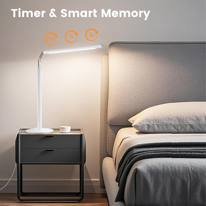 White LED Desk Lamp, 16" Dimmable Metal Desk Light with Base, 15W 1200LM, Adapter Included, Color & Brightness Adjustable, Modern Tall Table Lamp for Home Office Reading Study Task Laptop - Image 5