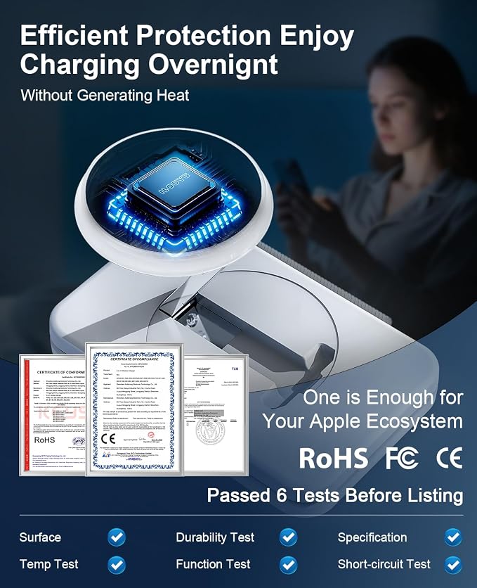 3 in 1 Magnetic Wireless Charger for Apple Multiple Devices, Foldable Fast Charging Station - Magsafe Charger Stand, Travel Charger Pad for iPhone 17 16 15 14 13 12 Series/Apple Watch/AirPods Pro | Magsafe Charger Stand for Multiple Devices, Travel Cha... - Image 3