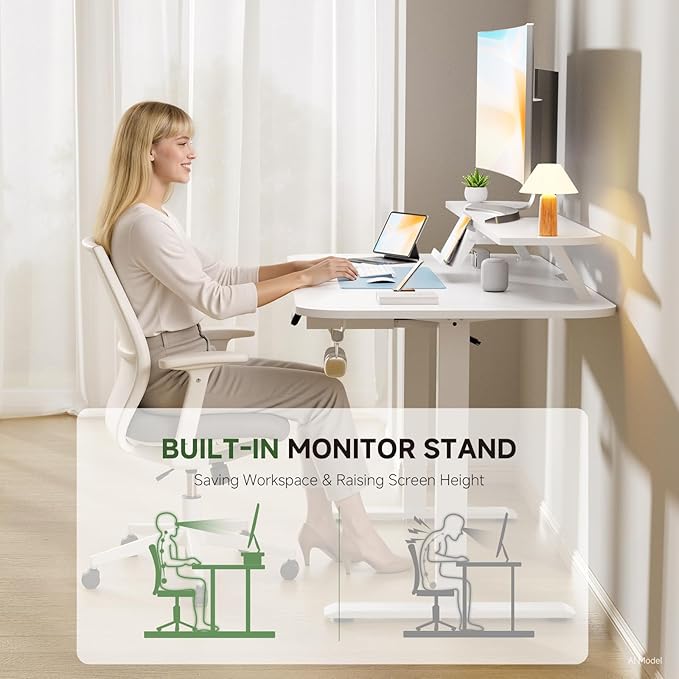 GTPLAYER Electric Standing Desk with Drawers, 55 x 24 Inches Height Adjustable Computer Desk with Monitor Stand, Laptop Stand, Sit Stand up Desk with Memory Preset for Home, Office, White - Image 6