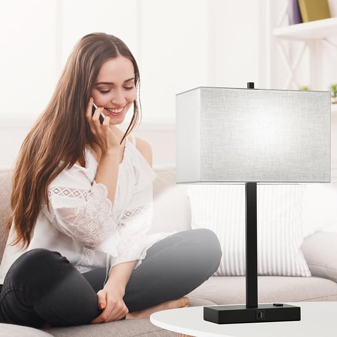 21" Touch Bedside lamps with 2 USB & AC Outlets, 3-Way Dimmable Bedside Table Lamps Set of 2 for Bedroom Living Room Office Reading, Gray Shade Lamps for Night Stands, 5000K LED Bulbs Included - Image 8