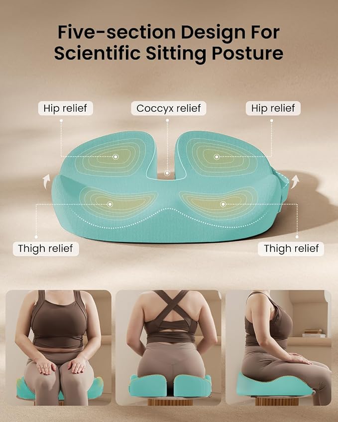 ProtoArc Extra Large Seat Cushions for Office Chairs, Mint Green | Ergonomic Memory Foam Seat Cushion for Home, Extra Cover, Car Seat Cushions for Driving, Pressure Relief Pad for Sciatica - Image 4