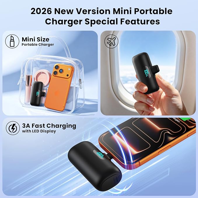 [2 Pack]Portable Charger Power Bank for iPhone 17/16/15,Mini USB C Portable Power Bank 5000mAh Fast Charging Battery Pack Travel Essentials for iPhone 15/16/17 Plus/17 Pro/17 Pro Max,Samsung Android - Image 2