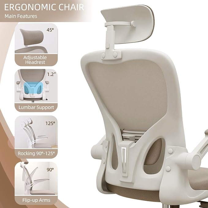 Ergonomic Office Desk Chair High Back Mesh Computer Chair Adjustable Chair | 360° Swivel Adjustable Lumbar Support & Flip-Up Armrests capacity 300 lbs capacity - Image 7