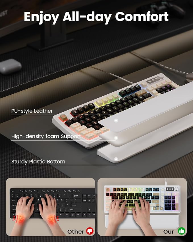 SABLUTE Gaming Keyboard and Mouse, Quiet Membrane with RGB Backlit, White | PC Gaming Keyboard with Multimedia Knob, Anti-Ghosting, Ergonomic Wrist Rest & 3200 DPI Mouse for Gamer/Office - Image 3