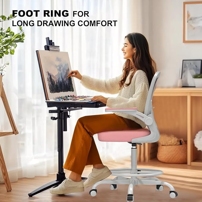 Ergonomic Tall Drafting Chair-Mesh Desk Chair with Flip-Up Arms | Adjustable Height,Lumbar Support,Adjustable Footrest Ring,Standing Desk,Breathable Backrest - Image 8