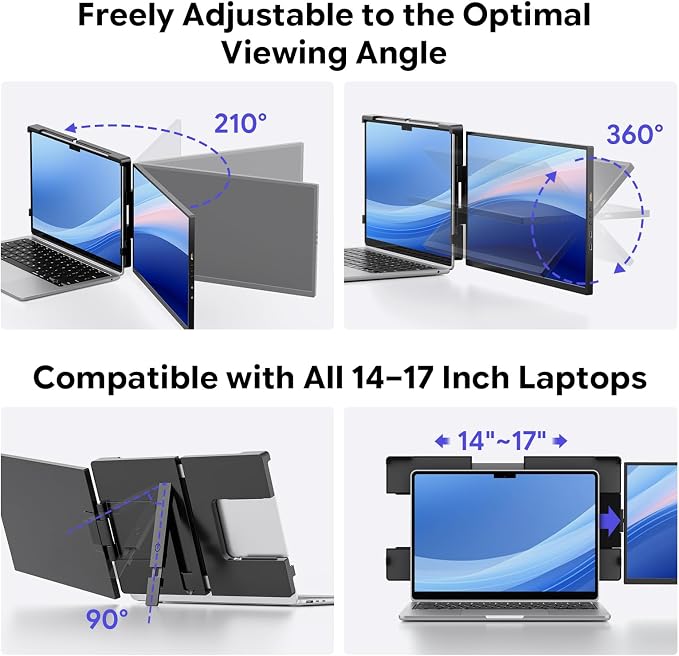 15.6" FHD 1080P Laptop Screen Extender for 13"-17" Laptop Portable Monitor | Dual Travel Screen Monitor IPS Plug & Play, Laptop Screen Monitor Extender Compatible with Windows/Mac/Android & Chrome OS - Image 6