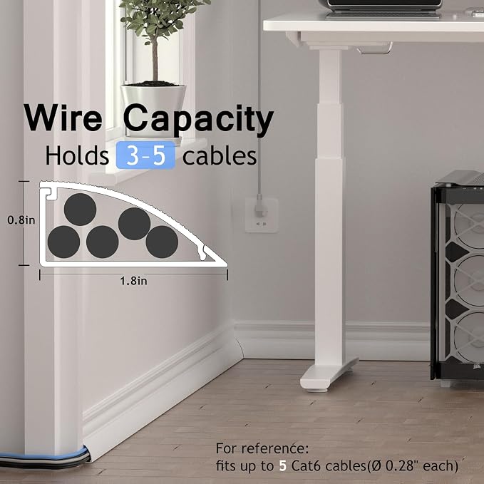 ZhiYo 68in Corner Cable Hider, Floor Cord Cover for 3-5 Cords, White | Self-adhesives Wire Hider for Baseboard/Wall, 4 Pack (17" Each), Quarter Round Cable Management Raceway, 0.8in H x 1.8in W - Image 2