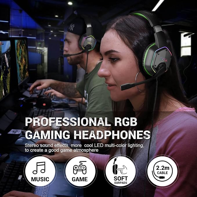 EKSA E1000 Gaming Headset, Computer Headphones with Noise Canceling Mic & RGB Light, Compatible with PC, PS4, PS5, Laptop - Image 8