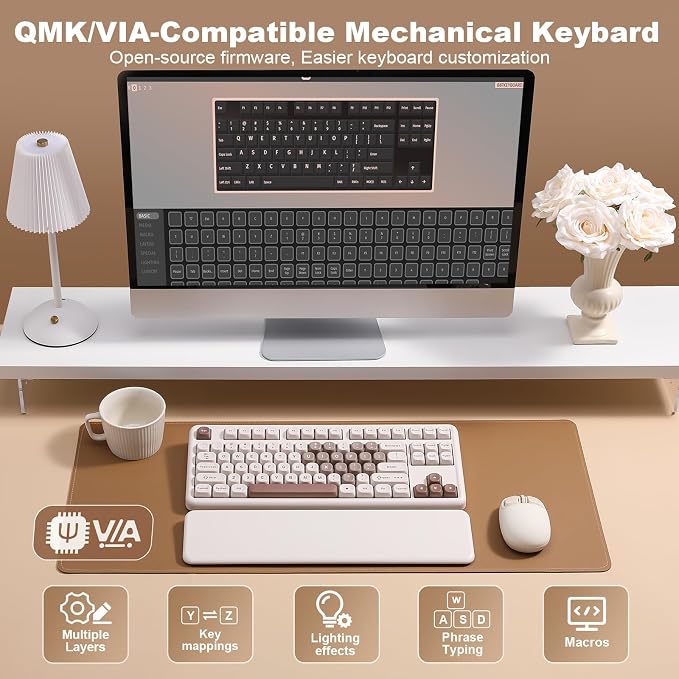 YUNZII B87 TKL Wireless Mechanical Keyboard (Brown Heart, MilkV2) | QMK/VIA, Wrist Rest, CreamyTyping, Cute MOA Keycaps, Gasket Mount, Hot Swap, RGB Backlit, NKRO, BT/2.4G/USB-C, for Win/Mac - Image 5