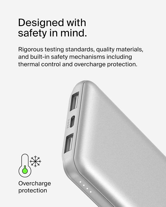 Belkin 10000mAh 15W 3 Port Power Bank, USB A to USB C Cable Included | Fast Charging, iPhone 17, Samsung Galaxy, Pixel, Airpods, iPad, Nintendo Switch 2, Battery Pack, USB C Port, USB A Port - Image 9