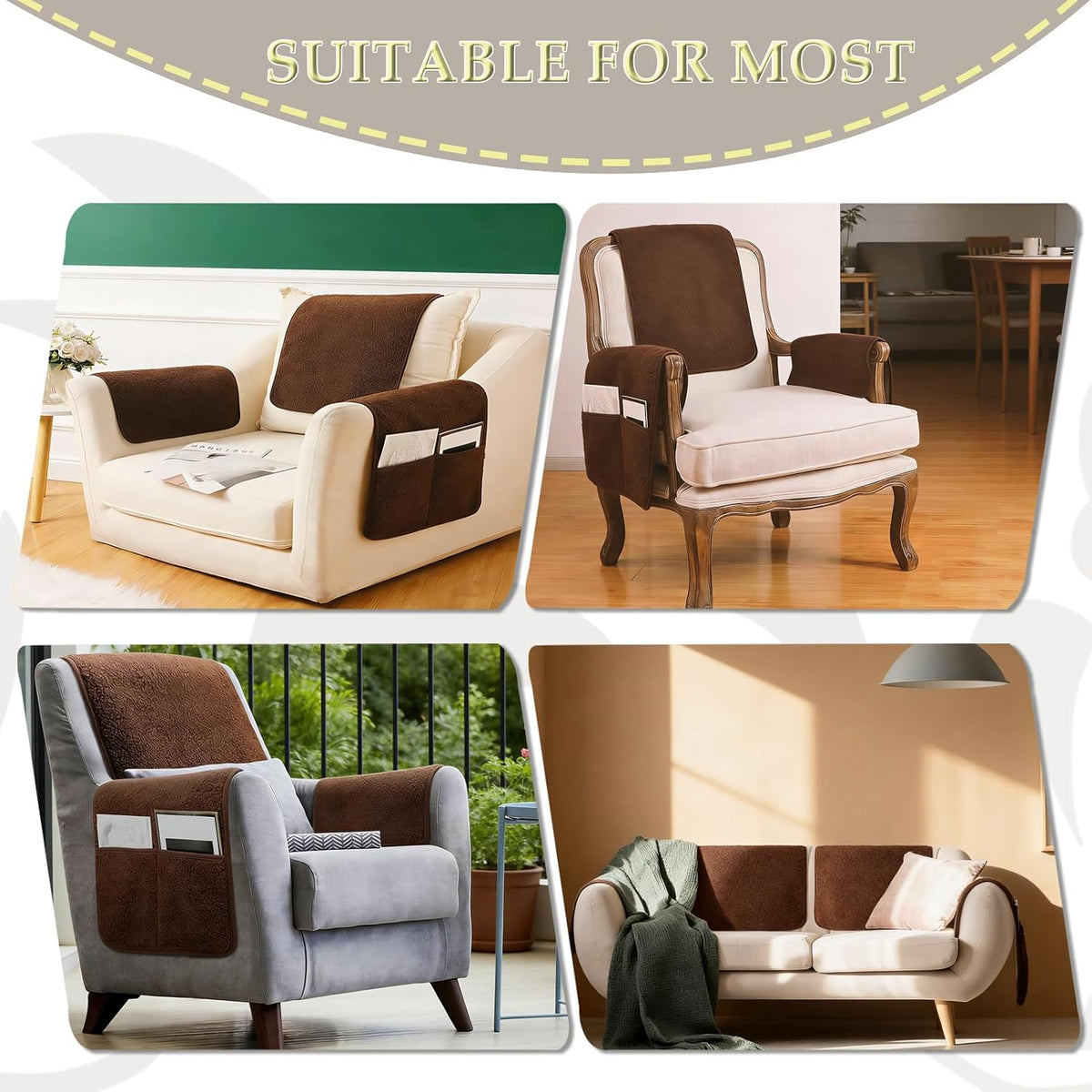 Armrest Covers for Recliner set of 3 Couch Arm Covers with Pockets for Sofa - Image 6