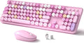 Links9+ Colorful Wireless Keyboard and Mouse Combo (Pink Colorful) | Full-Size Retro Typewriter Style Keyboard with Vintage Round Keycaps, 2.4G Wireless Set for Windows, Mac, Laptop, PC, Tablet by LINKS9