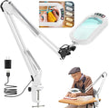 14.35" Large Magnifying Glass with Light and Clamp, Real Glass, 5 Color Modes, Stepless Dimmable, Lighted Magnifier with Stand Hands Free, LED Swing Arm Desk Lamp for Close Work, Craft, White by JEEDEFI