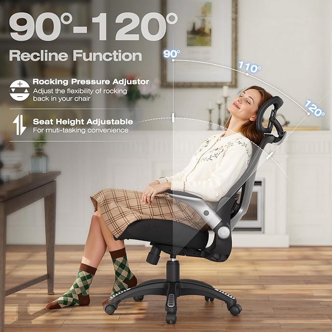 X100 Ergonomic Mesh Office Chair, Big and Tall Home Desk Chair with 5D Flip-Up Arms, Adjustable 3D Lumbar Support, Gaming & Executive Computer Chair - Image 6