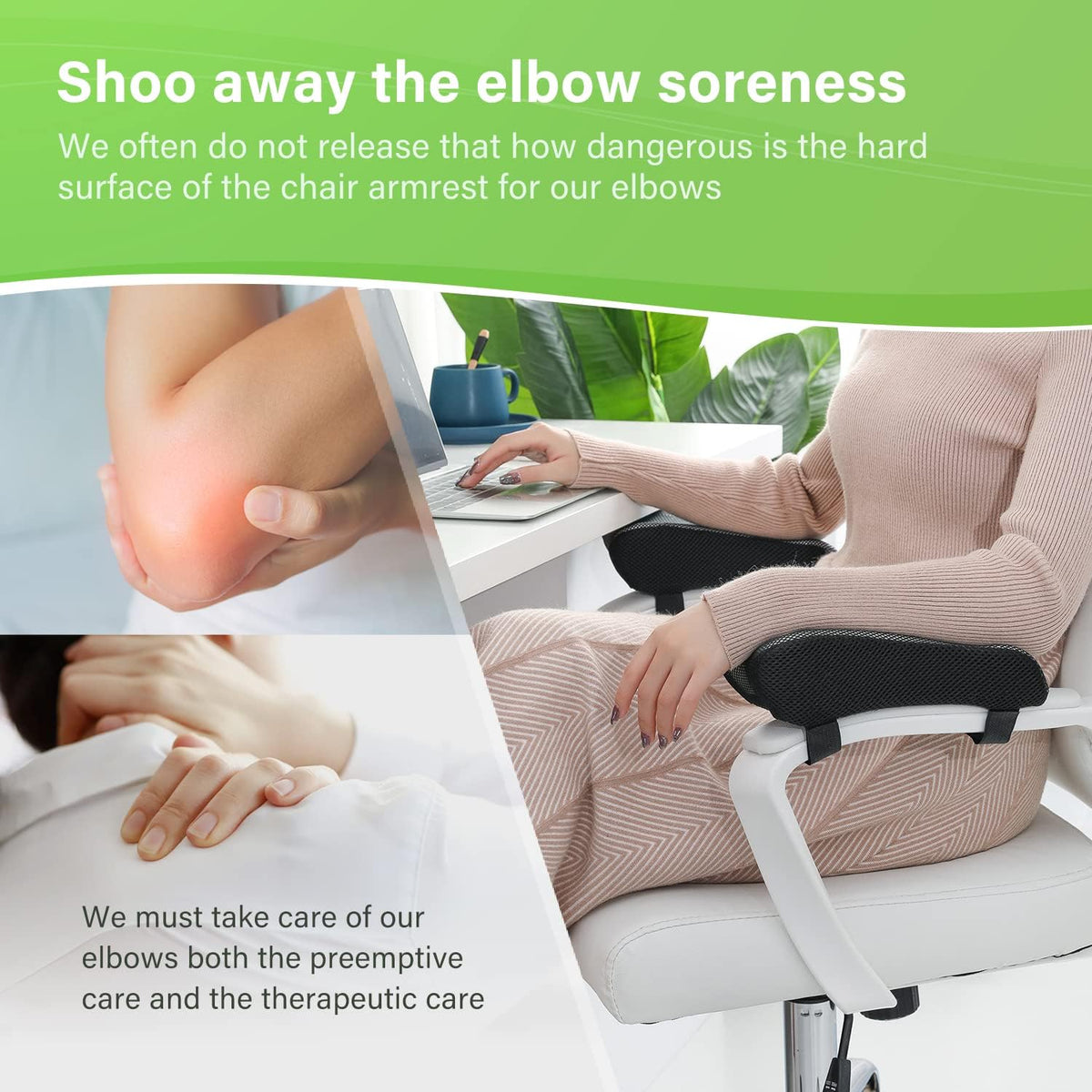 Chair Ergonomic Armrest Cooling Gel Pads Elbow Pillow Pressure Relief Office Chair Gaming Chair armrest with Memory Foam armrest Pads 2-Piece Set of Chair (Gel+ Memory Foam) - Image 2