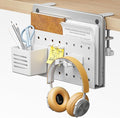 Desk Side Storage Organizer, Fits Flat Edge 0.4" to 2.2", White | No Drill Under Desk Laptop Holder, Clamp on Desks Shelf with Pegboard Accessories, Hanging Laptop Mount by Pegzone
